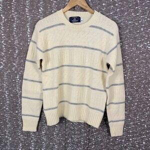 Vintage North Harbour Striped Knit Pullover Sweater Shetland Wool Men's Medium